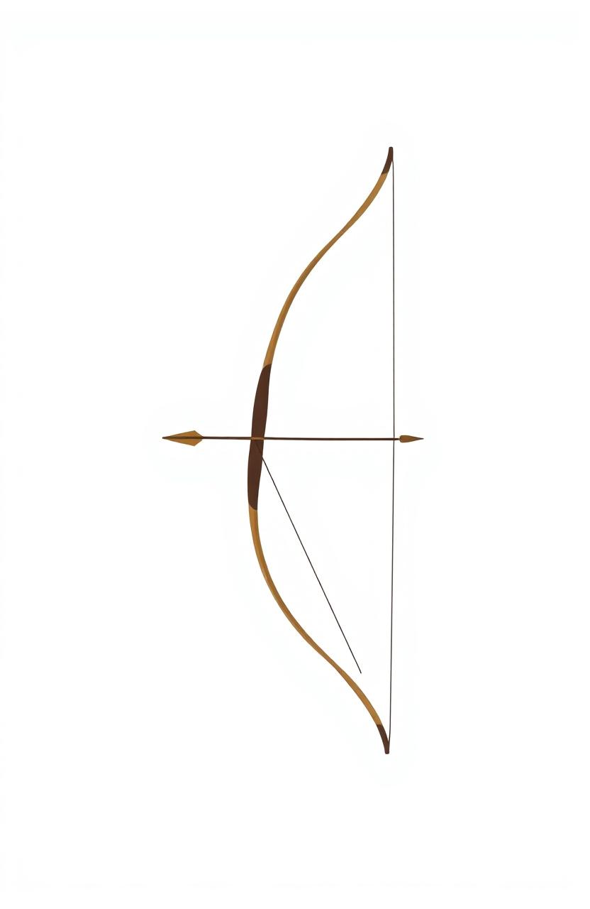 A minimalist illustration featuring a bow and arrow against a clean white background