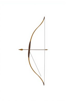 A minimalist illustration featuring a bow and arrow against a clean white background