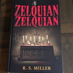 A dark book cover featuring an ancient altar at the center, adorned with strange symbols and extinguished candles
