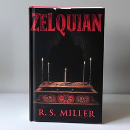 A dark book cover featuring an ancient altar at the center, adorned with strange symbols and dark, tapered candles that are extinguished