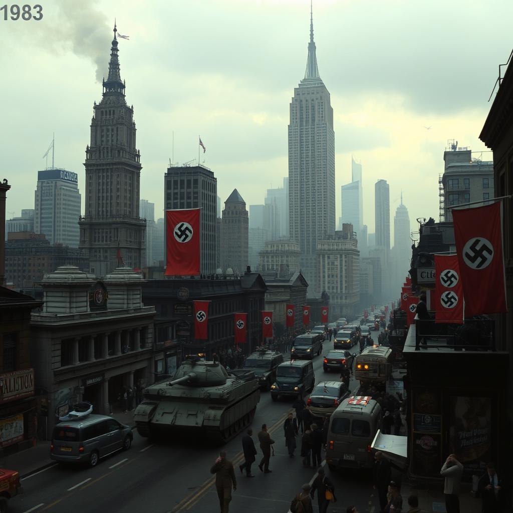 A dystopian view of New York City in the year 1983, under the control of Nazi Germany