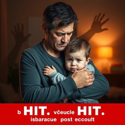 A powerful and emotional image depicting a concerned parent gently holding and protecting a child, with a backdrop of a dimly lit room symbolizing potential dangers that children face