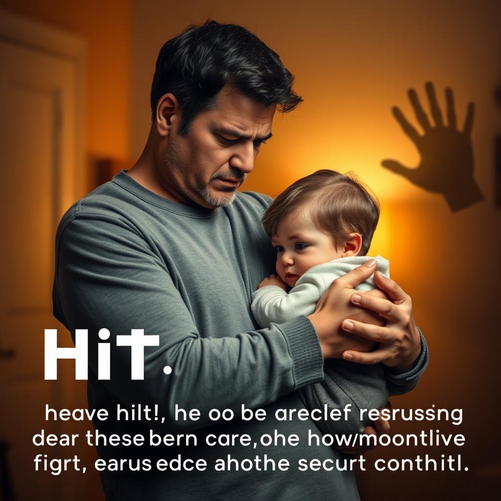 A powerful and emotional image depicting a concerned parent gently holding and protecting a child, with a backdrop of a dimly lit room symbolizing potential dangers that children face