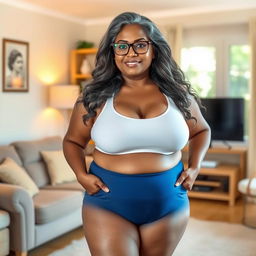 A 55-year-old plus-size Indian woman with a voluptuous body and sensual curves, featuring large breasts and wide hips