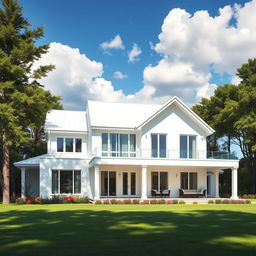 A beautiful, modern house painted in pristine white, featuring sleek lines and contemporary architecture