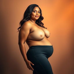 A confident, voluptuous woman with a curvy figure, standing in an artistic pose that highlights her body