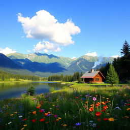 A breathtaking landscape showcasing the beauty of nature, featuring lush green mountains under a clear blue sky with a few fluffy clouds