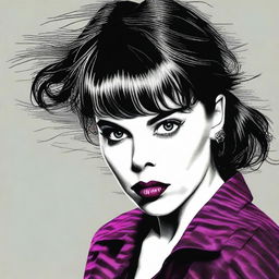 This high-quality digital art image vividly portrays a woman strikingly similar to actress Fairuza Balk, as she might have appeared in the 1990s