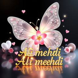 A luxurious and elegant digital illustration of a large, majestic white butterfly with glittering, sparkling wings