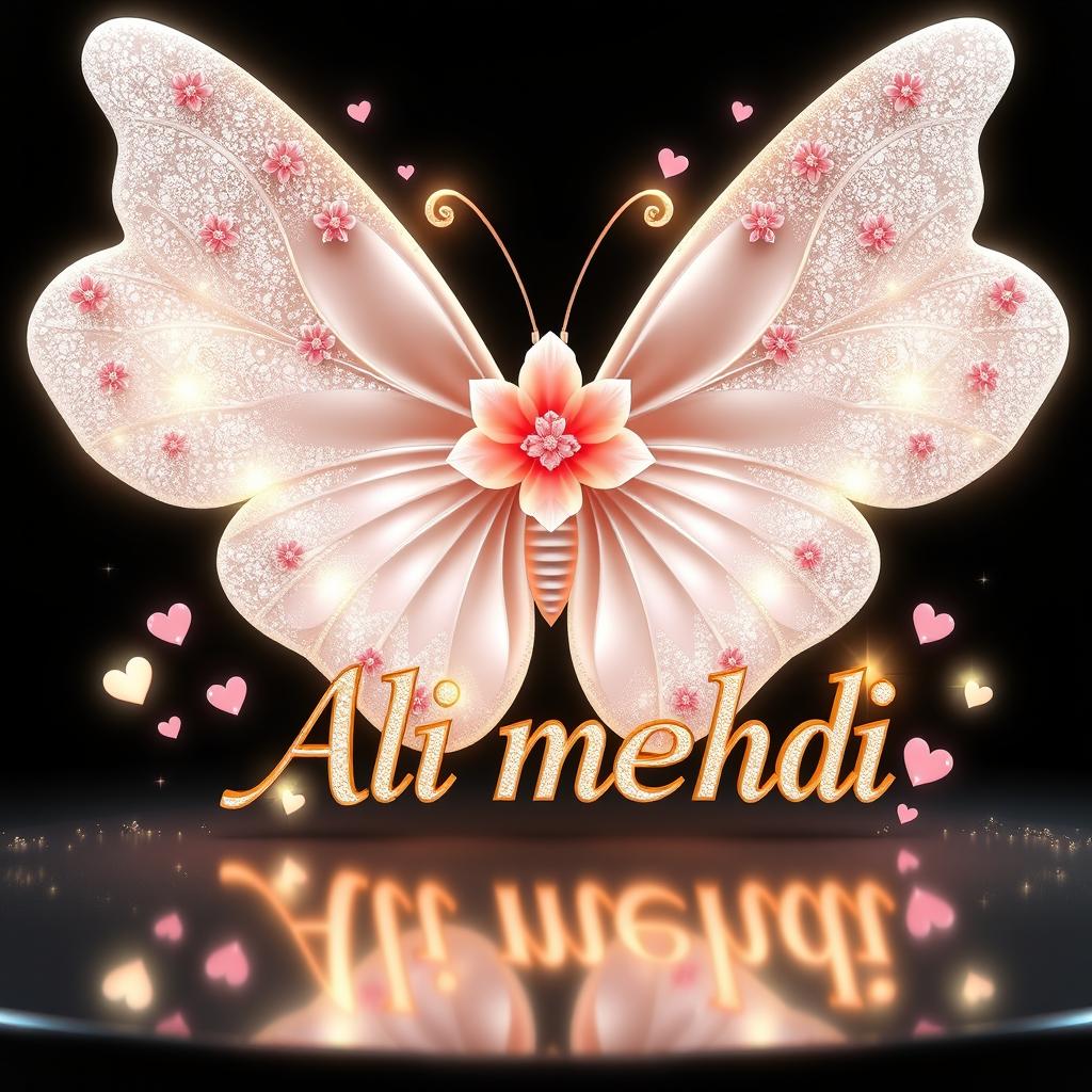 A luxurious and elegant digital illustration of a large, majestic white butterfly with glittering, sparkling wings