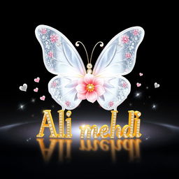 A luxurious and elegant digital illustration of a large, majestic white butterfly with glittering, sparkling wings