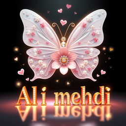 A luxurious and elegant digital illustration featuring a large, majestic white butterfly with symmetrical, glittering, sparkling wings