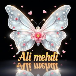 A luxurious and elegant digital illustration featuring a large, majestic white butterfly with symmetrical, glittering, sparkling wings