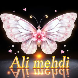 A luxurious and elegant digital illustration featuring a large, majestic white butterfly with symmetrical, glittering, sparkling wings
