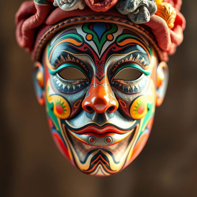 A highly detailed, artistic representation of a face on a mask