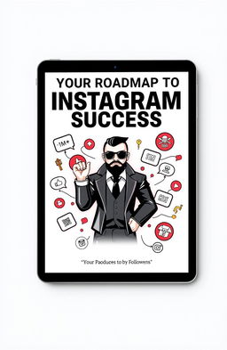 An ebook cover titled 'YOUR ROADMAP TO INSTAGRAM SUCCESS' in bold, black Agrandir Grand font prominently displayed on an iPad