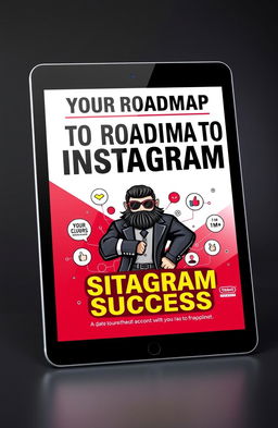 An ebook cover titled 'YOUR ROADMAP TO INSTAGRAM SUCCESS' in bold, black Agrandir Grand font prominently displayed on an iPad