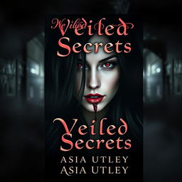 A dark, moody book cover set in a shadowy alley, featuring a high-value woman with striking red eyes and long, flowing black hair, exuding an air of mystery