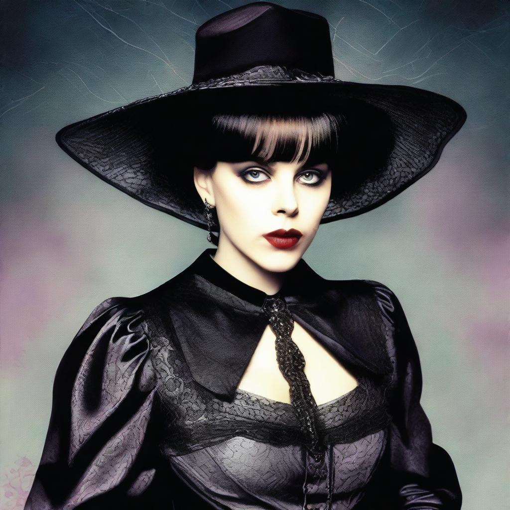 This is a high-quality digital art image that depicts a woman bearing a remarkable resemblance to actress Fairuza Balk, as seen in the 1990s