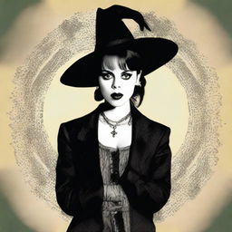 This is a high-quality digital art image that depicts a woman bearing a remarkable resemblance to actress Fairuza Balk, as seen in the 1990s