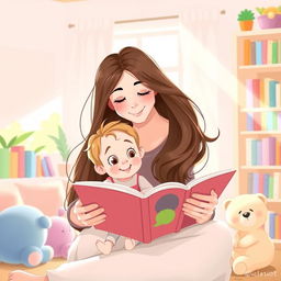 A warm and cozy scene of a woman reading a storybook to a three to five-year-old child