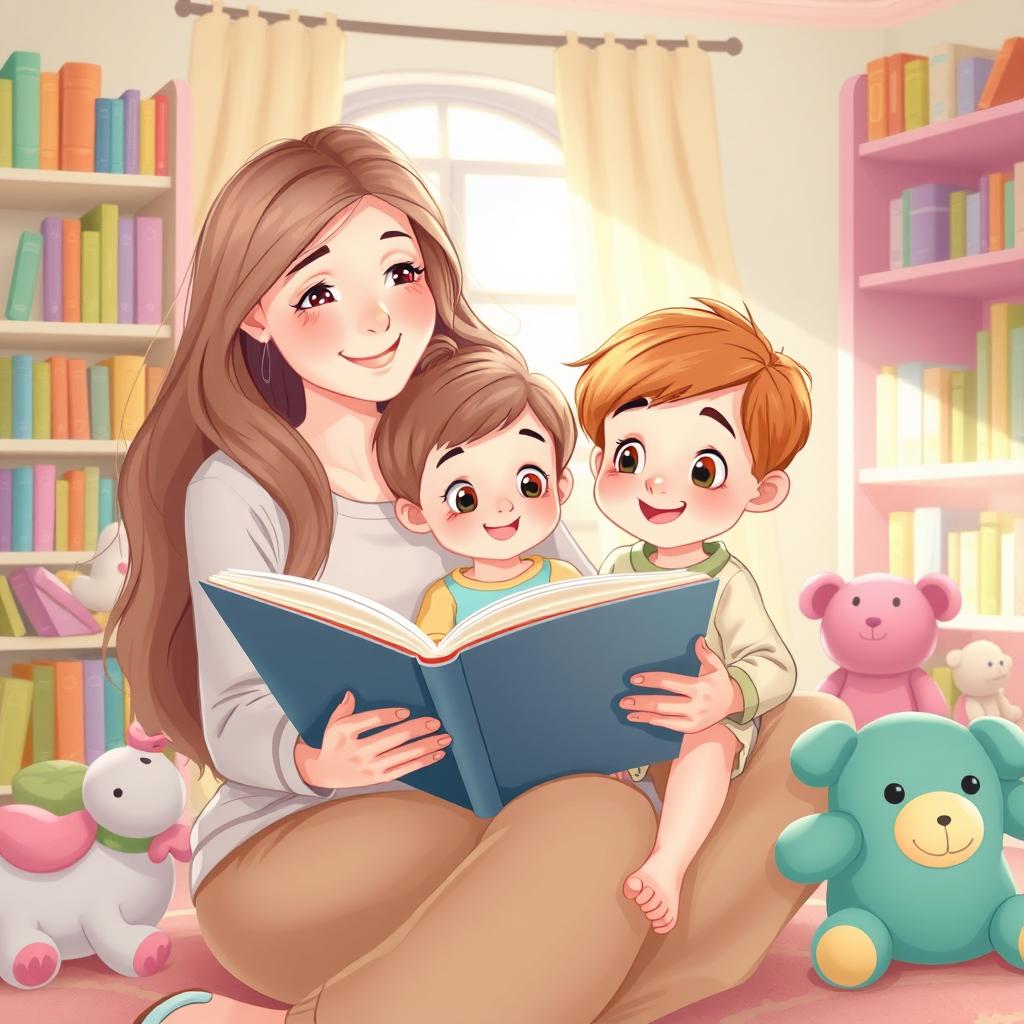 A warm and cozy scene of a woman reading a storybook to a three to five-year-old child