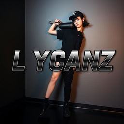 A high-resolution, full HD image of a Japanese woman wearing modern kid hip-hop dance clothes, featuring black shoes and a black baseball cap