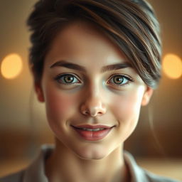 A stunning portrait of a young adult with captivating open eyes, showcasing an engaging and beautiful expression