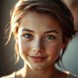 A stunning portrait of a young adult with captivating open eyes, showcasing an engaging and beautiful expression