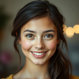 A breathtaking portrait of a young adult with striking open eyes, radiating charm and beauty