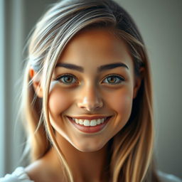 A breathtaking portrait of a young adult with striking open eyes, radiating charm and beauty