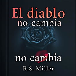 A book cover with a dark and mysterious background, featuring a striking dark rose at the center with one fallen petal