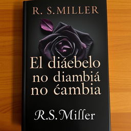A book cover with a dark and mysterious background, featuring a striking dark rose at the center with one fallen petal