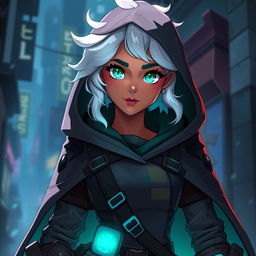 A character portrait of **Lyra Solace**, also known as "Glow", a 19-year-old alchemist and rebel innovator