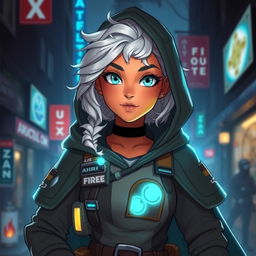 A character portrait of **Lyra Solace**, also known as "Glow", a 19-year-old alchemist and rebel innovator