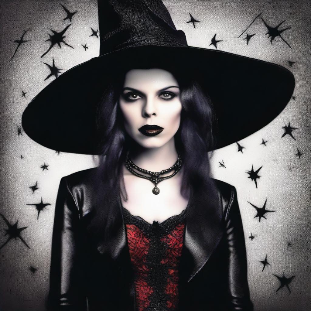 This high-quality digital art image portrays a woman closely resembling actress Fairuza Balk, styled as a modern witch from the 1990s