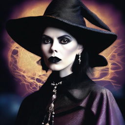 This high-quality digital art image portrays a woman closely resembling actress Fairuza Balk, styled as a modern witch from the 1990s