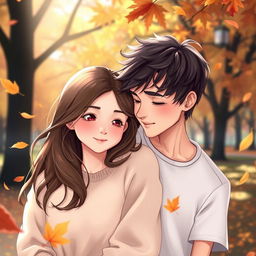 A romantic scene depicting a girl leaning on a boy's shoulder