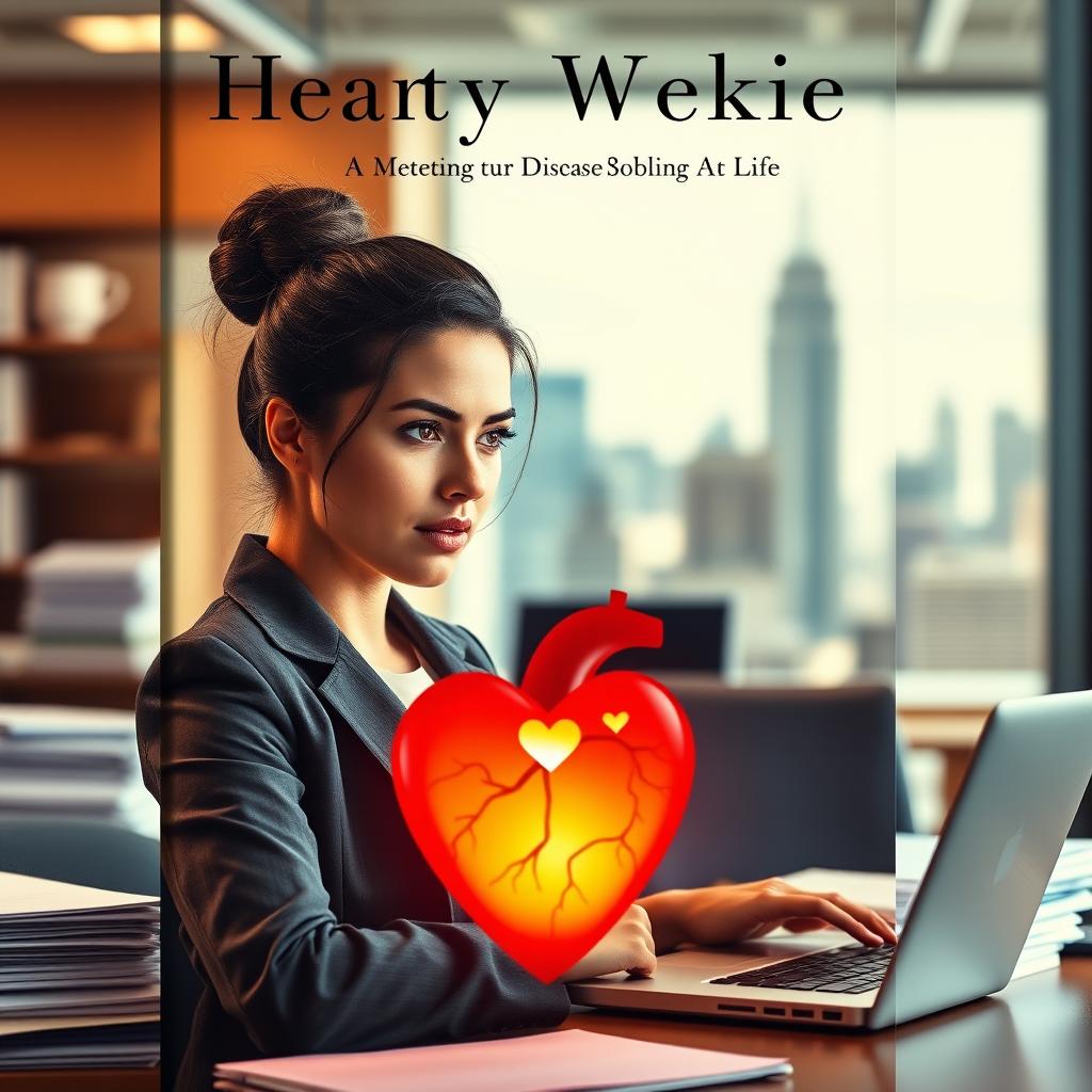 A poignant book cover featuring a strong, hardworking woman in a busy office environment, with stacks of papers and a laptop in front of her