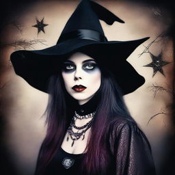 This high-quality digital art image portrays a woman closely resembling actress Fairuza Balk, styled as a modern witch from the 1990s