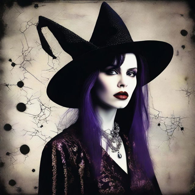 This high-quality digital art image portrays a woman closely resembling actress Fairuza Balk, styled as a modern witch from the 1990s