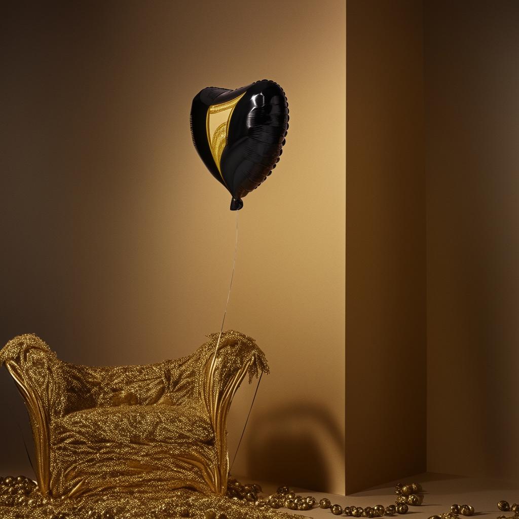 A luxurious scene with a black and gold balloon Featured prominently against a beautifully contrasted background