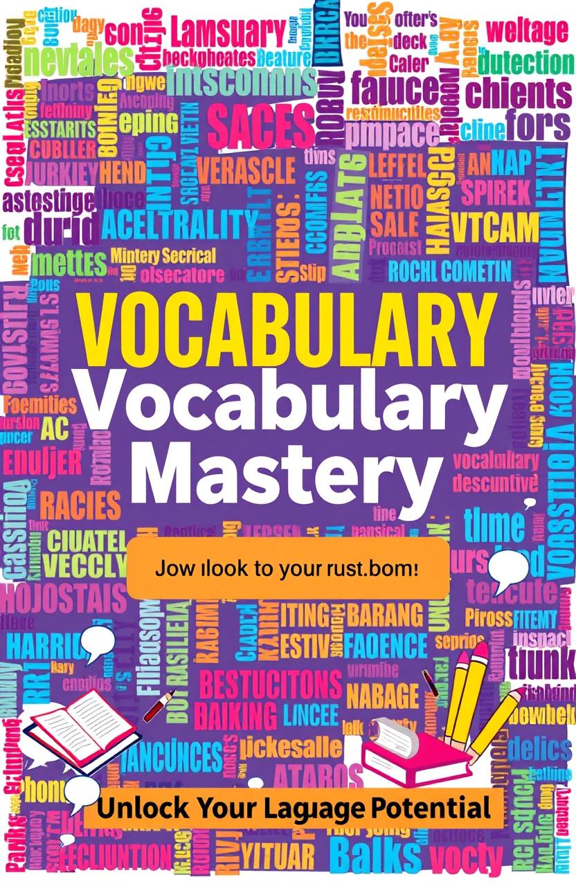 A visually appealing and educational cover design for an ebook titled 'Vocabulary Mastery'