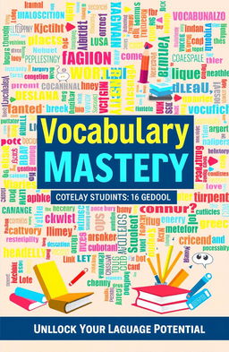 A visually appealing and educational cover design for an ebook titled 'Vocabulary Mastery'