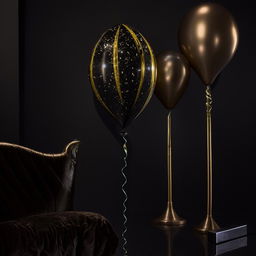 A luxurious scene with a black and gold balloon Featured prominently against a beautifully contrasted background