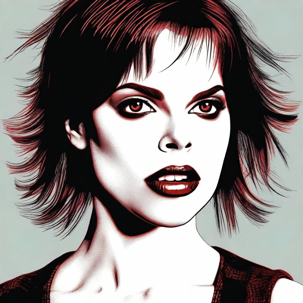 This is a high-quality digital art image that portrays a woman with a striking resemblance to actress Fairuza Balk