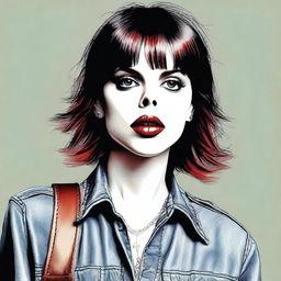 This is a high-quality digital art image that portrays a woman with a striking resemblance to actress Fairuza Balk