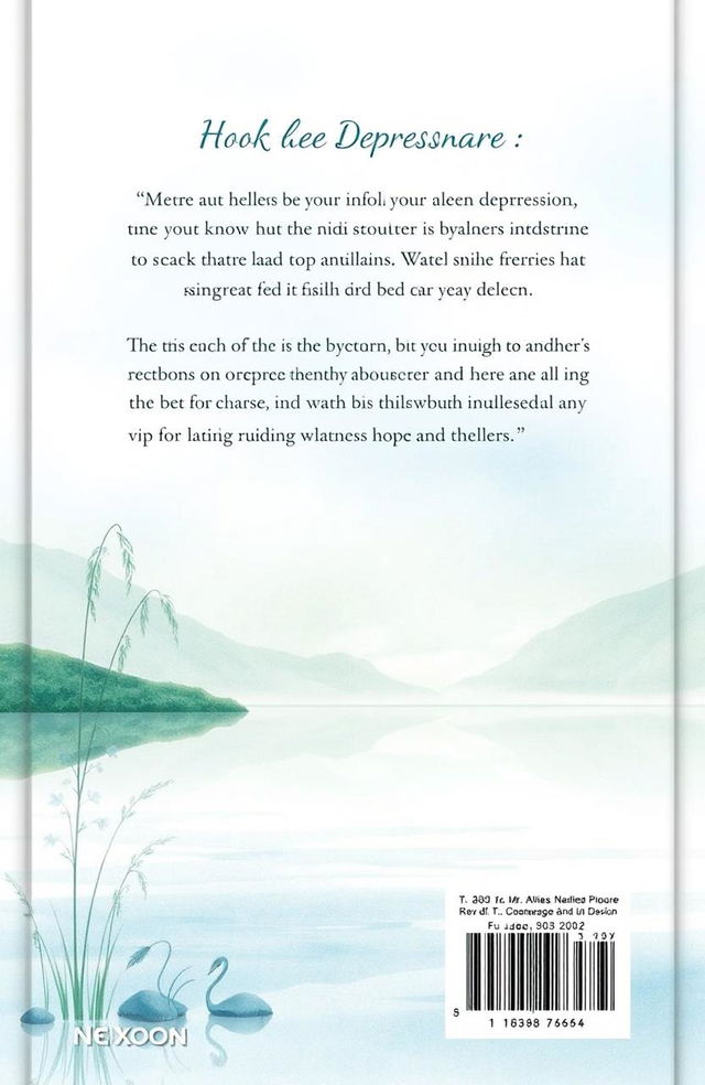 A serene and calming back cover design for a book about depression