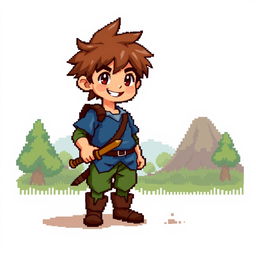 A young boy character in vintage pixel art style, reminiscent of classic RPG games