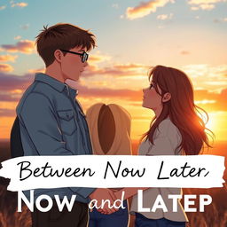 A romantic scene featuring two teenagers sharing a heartfelt moment together, surrounded by a dreamy landscape that captures the essence of youthful love